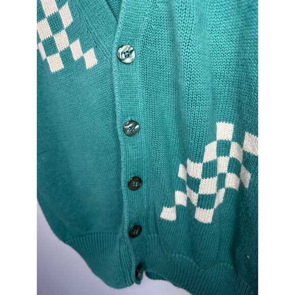 Vintage Mark Scot Teal and White Checkered Sweater Vest Sz M Linen Cotton Blend - Picture 3 of 6